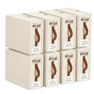 Foldable Bed Sheet Organizers and Storage - 4/8 Pack(Queen or King Size) Sheet Set Organizer for Bed Sheets,Pillowcases,Linen Closet Organizer for Bedding Clothes Towels bag Boxes White-8