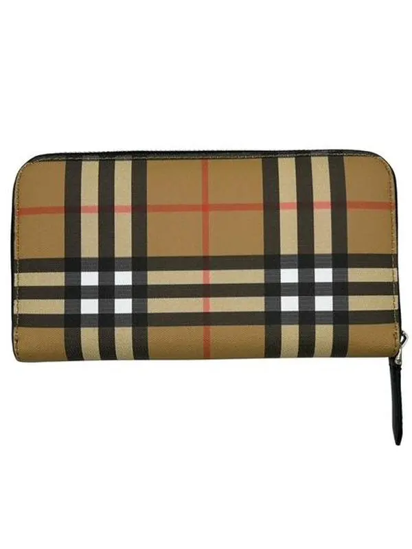 Pre-owned BURBERRY Canvas  Wallet  Nova Check W/ Black Leather Trim Long Perfect For Daily Use