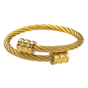 Fashionable Stainless Steel Wire Rope Twisted Bracelet DIY Titanium Steel Elastic Open C Shaped Cable Wire Steel Bracelet