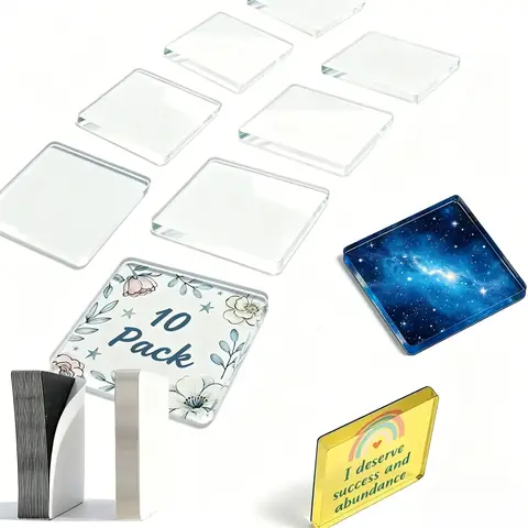 10-Pack 2"x2" Cut-Peel-Stick Adhesive-Backed Acrylic Customizable Flexible DIY Craft Refrigerator Magnet Set - Square Photo Frames for Back to School, Classroom Decor, Art Lovers