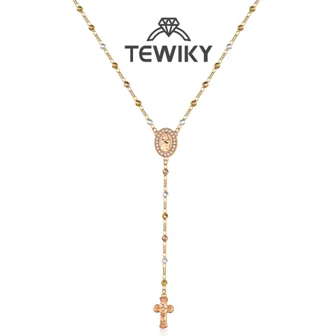 Tewiky Women's 14K Gold-Plated 4mm Copper Beads Jewelry Set - Y-Chain with Virgin Mary Zircon Pendant & Jesus Cross Necklace, Faith + Fashion Jewelry Gifts for Easter