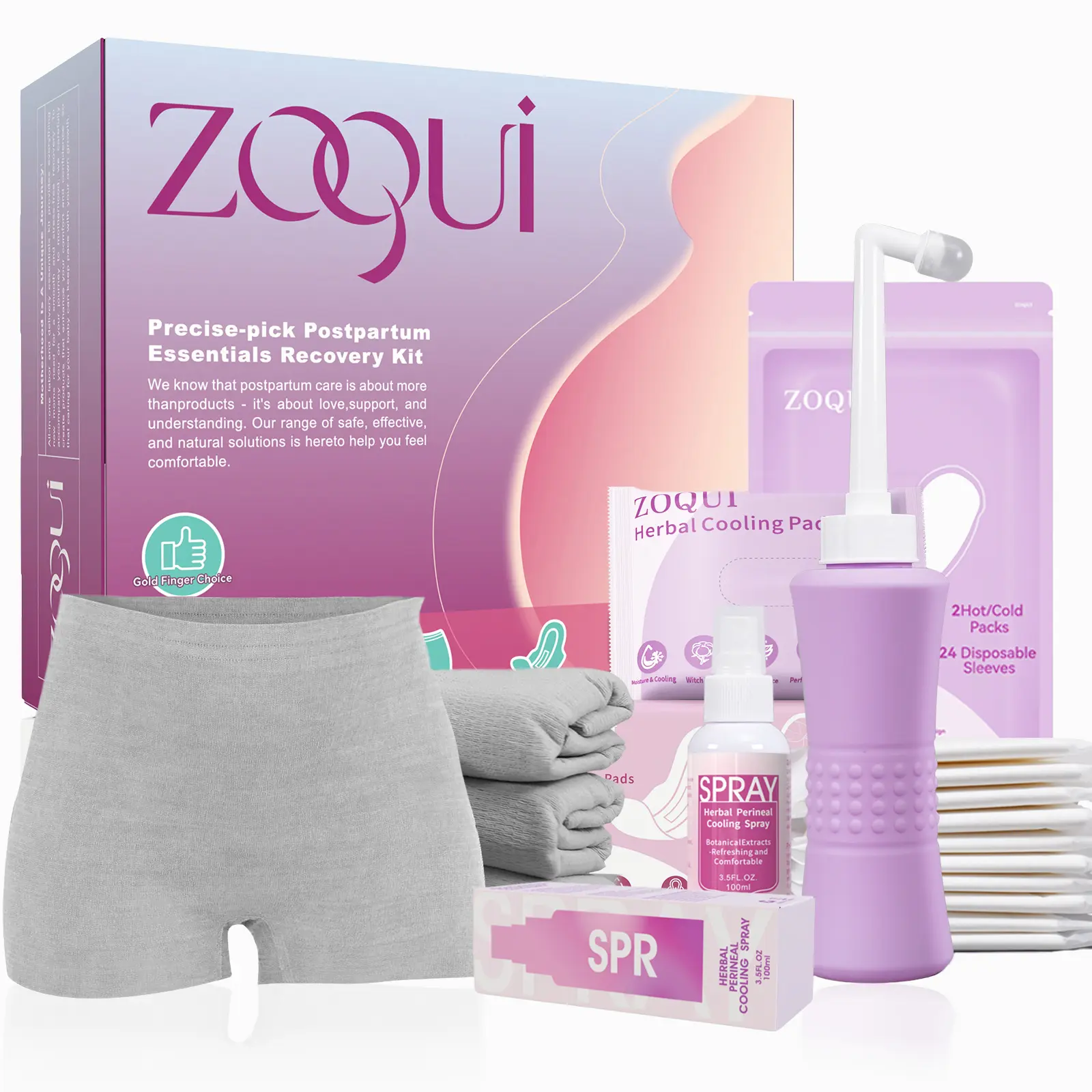 Postpartum Recovery Delivery Essentials Kit , Includes Peri Bottle, Hot&Cold Packs, Cooling Liners, Cooling Spray, Disposable Underwear Feminine Hygiene Products
