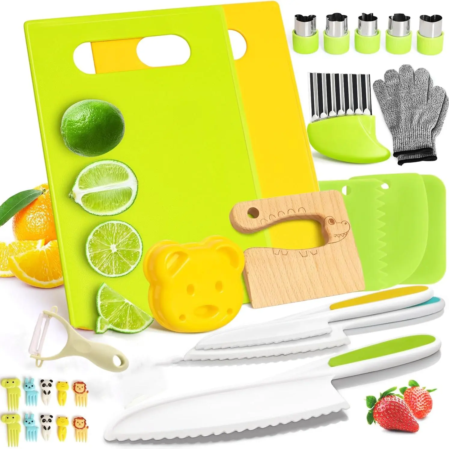 Montessori Kitchen Knife Set, Montessori Kitchen Tools For Toddlers, 29pcs/set Including Fruit & Vegetable Cutting Tools & Accessories & Fork, Play Kitchen Accessories, Kid Cooking Sets, Toddler Cooking Playset
