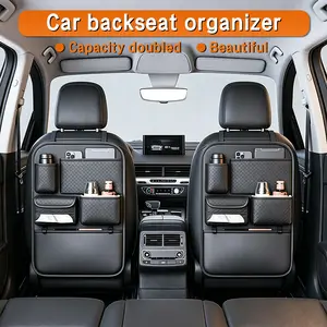 Car Backseat Organizer Storage Bag  Large Capacity Multi Pocket PVC Leather Seat Back Protector with Cup Holder & Tissue Box, Universal Fit for SUV Truck Van, Dirt Resistant Car Interior Accessory to Keep Backseat Tidy trunk back storage bag hook gift