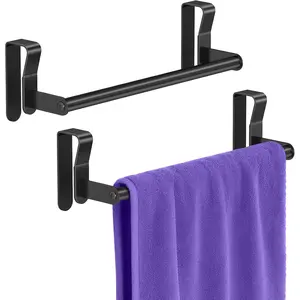 Over Cabinet Towel Holder, 2 Pack Kitchen Cabinet Door Towel Bar, Stainless Steel Over the Cabinet Dish Towel Rack for RV, Black