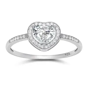 EAMTI 1CT 925 Sterling Silver Engagement Ring for Women Halo Cubic Zirconia Wedding Band