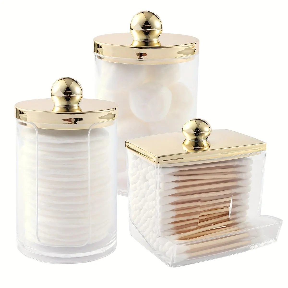 Clear Cotton Swab Storage Box with Lid, Bathroom Container, Cotton Ball Holder, Clear Jar Organizer for Storage Cotton Swab, Cotton Round Pads, Floss Picks, Beauty, Cosmetics