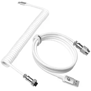 MAMBASNAKE C01 Custom Coiled USB C to A Cable with Detachable Double Sleeved Spiral Cable Extendable Spring Line Metal Aviator for PlayStation Xbox Keyboard Mouse USB Flash Drive Printer