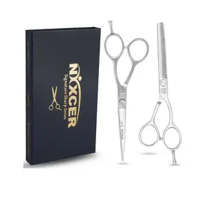 Nixcer 6.5" Professional Hair Cutting & Thinning Scissors Combo - C440 Japanese Steel, Long-Lasting Sharpness, Silver for Precision Cutting & Thinning