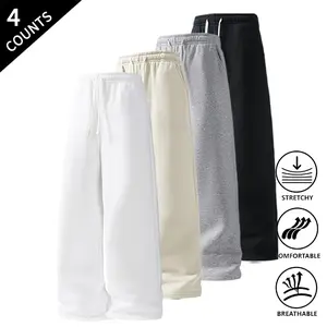 4-Pack Men’s Ultra Comfortable Loose Fit Pants, Elastic Waist Drawstring Casual Trousers, Stretchable & Breathable for Everyday Wear
