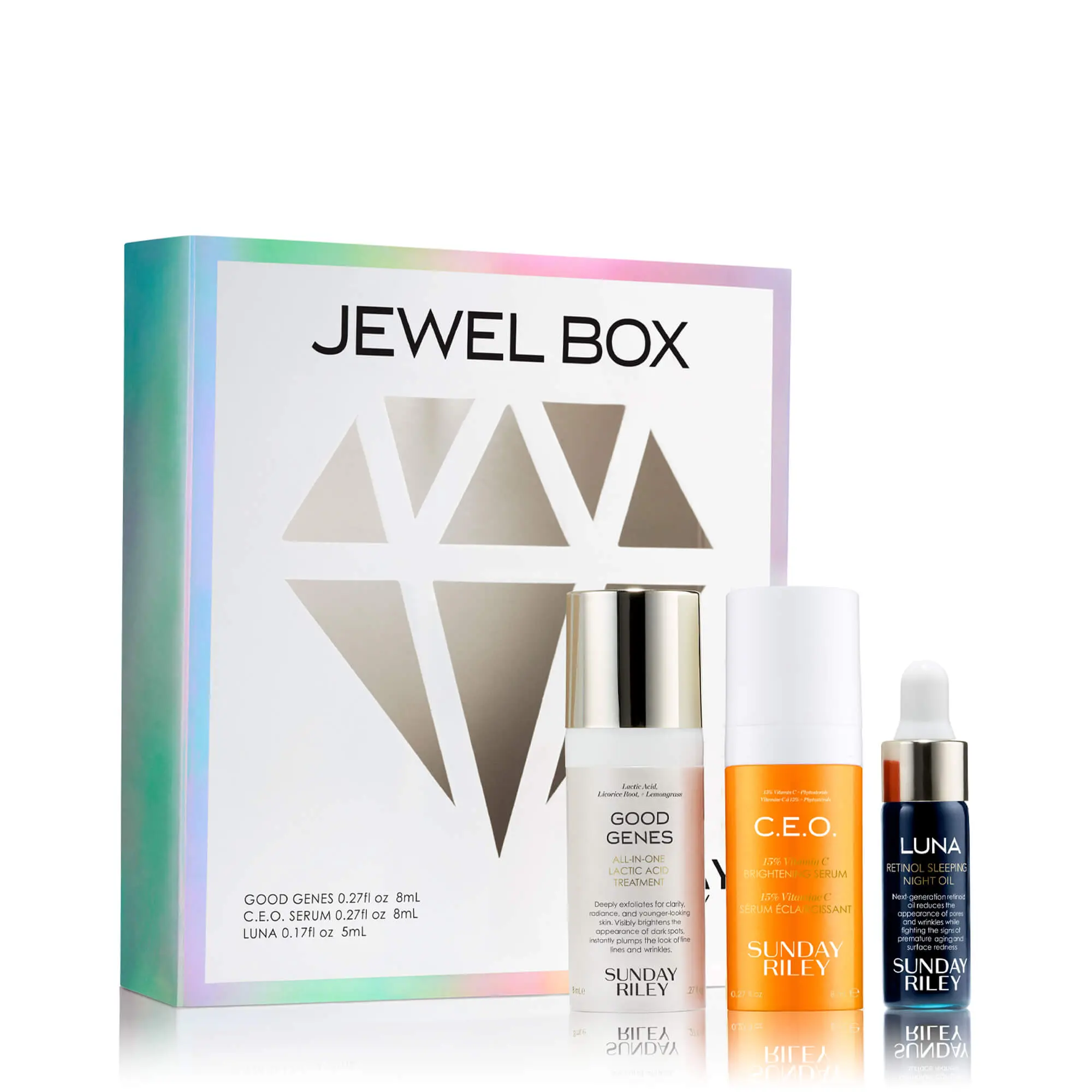 Sunday Riley Jewel Box 3-Piece Travel-Size Skincare Kit - Fragrance-Free Lactic Serum, Vitamin C & Retinol Night Oil