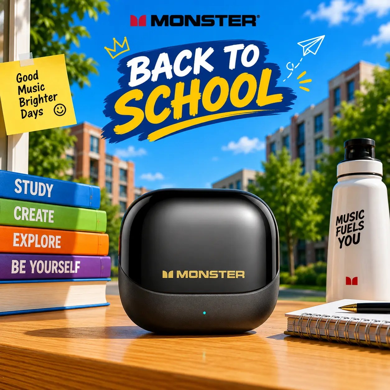 Monster Open Ear Earbuds with Clip-On Design, Bluetooth 6.0 Wireless Earbuds, ENC Clear Calls, Up to 165H Playtime with Fast Charging, App with Adjustable EQ & Find My Earbuds,Sweatproof, Ultra-Lightweight 3.7g-TikTokShopBackToSchool