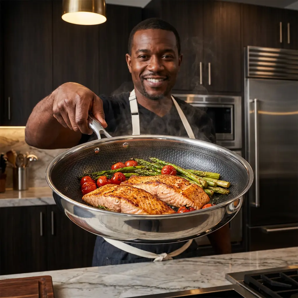 ZEROPAN Hybrid Nonstick Stainless Steel Frying Pan, Stay-Cool Handle, Dishwasher-Friendly, Oven-Safe Up to 500°F, Induction Ready, Compatible with All Cooktops, PFAS PFOA PTFE Free
