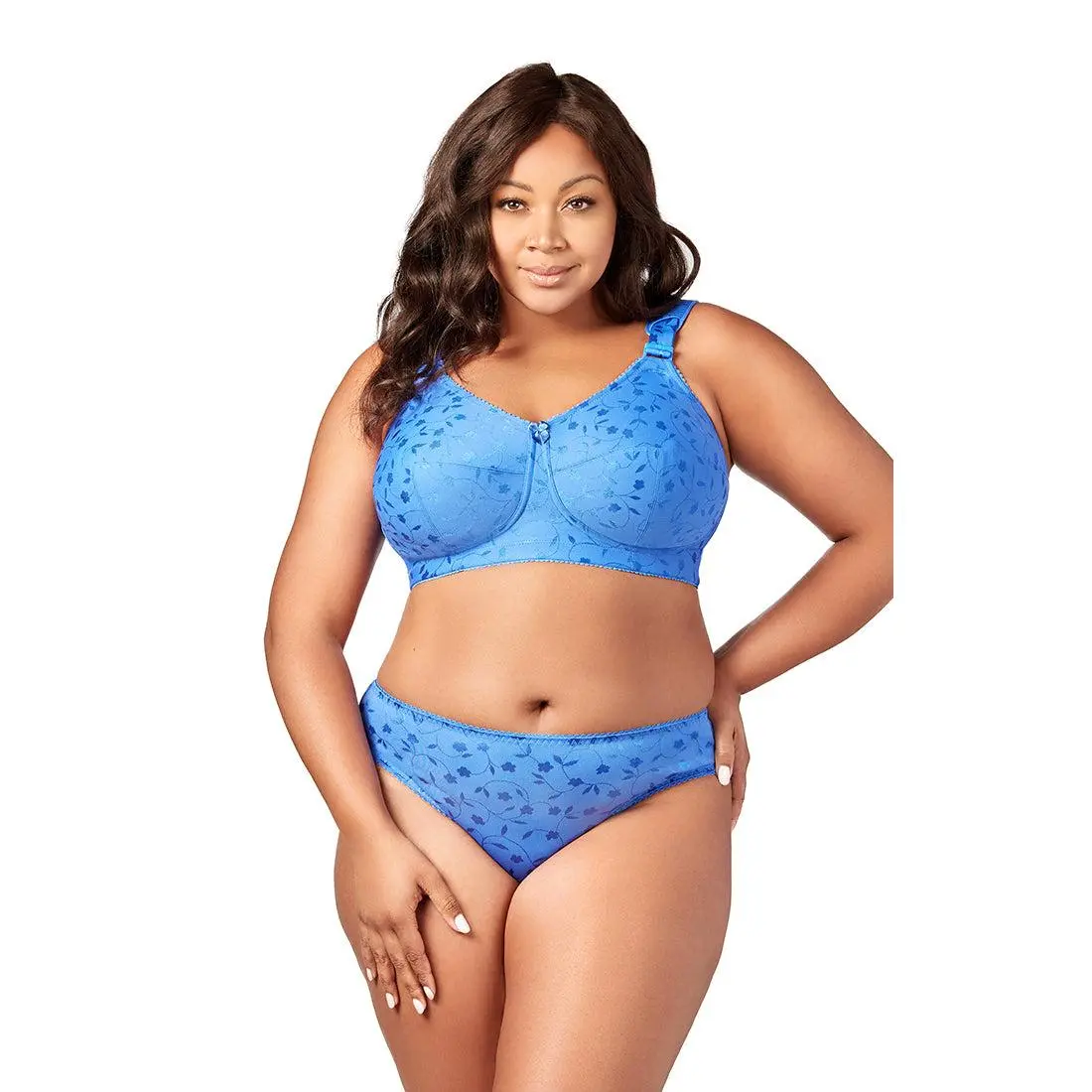 Elila Women’s Plus Size Super Curves Jacquard Panty, Medium Coverage Brief, Style 3405 Cobalt Blue