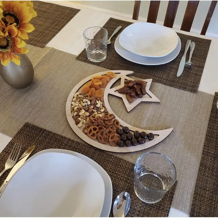 Wooden crescent moon and star tray