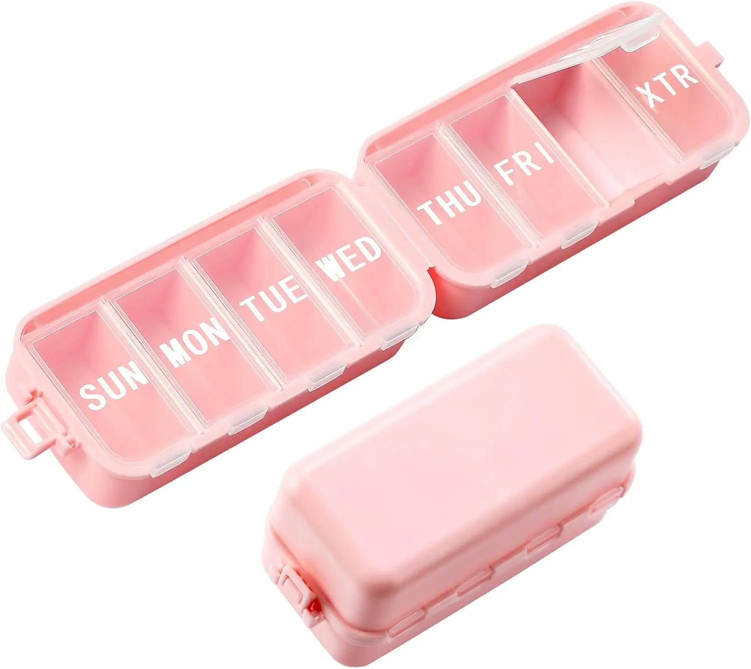 Pink Foldable Weekly Tampon & Pill Organizer - 7-Day 1-Time-a-Day, 8-Grid Large Portable Case with Emergency Excess Space, Daily Travel Holder for Vitamins, Supplements, Tampons