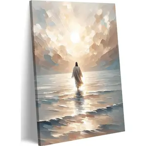 Jesus Walking on Water Canvas Wall Art -Christian Posters for Living Room & Bedroom Decor - Spiritual Ornaments for Home & Church Settings