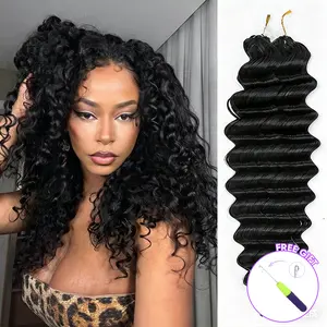 OQ HAIR Feather Crochet Human Hair Bundles for Miracle Knots Boho Braids Human Hair Deep Wave Pre-Separated 50g/Pack Reusable Invisible Crochet Extensions Time Saving