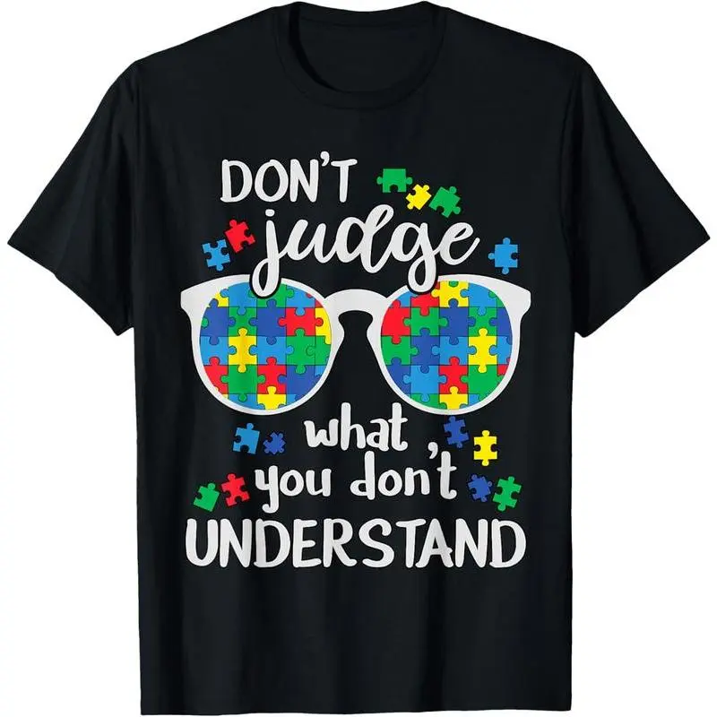 Men's Autism Awareness Graphic T-Shirt, Athletic Short-Sleeve Round Neck with "Don't Judge Understand Love" Support Message, Tshirt