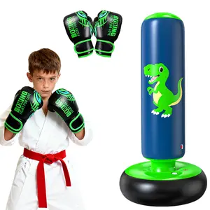 Inflatable boxing bags, 48-inch stable inflatable boxing bags for 3-6 children, dinosaur toys and gifts for boys and girls, children's boxing gloves for practicing karate and Taekwondo