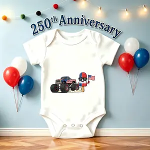 Monster Truck & Popsicle Baby Romper, Soft Cotton Infant Onesie for Crawling Baby, Cute Unisex Jumpsuit Everyday Wear, Short Sleeve Snap Closure 96