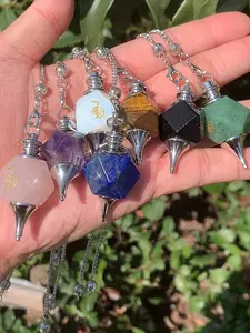 1pc Square Pendulum Spirit Pendulum Natural Crystal Set, Gemstones and Crystals, Rainbow Chakra Amethyst for Divination & Halloween, Ideal Gift for Friends, Crystal Pendant