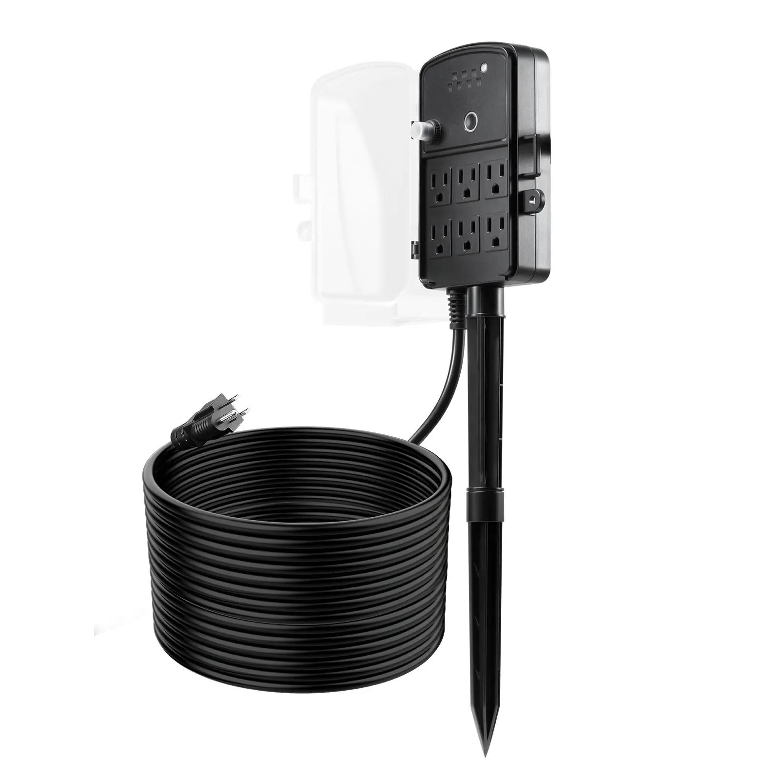 【Summerfinds】VEVOR Outdoor Waterproof Power Stake Accessory, 50FT Extension Cord, Remote-Controlled Dusk-to-Dawn Timer, 6-Outlet Power Strip with Cover, 1875W/15A Plug for Christmas Lights, Garden Use, Accessories, Energy Saving, Two Timer Modes