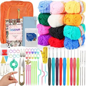 Crochet Kit with Step-by-Step Video Tutorials, Premium Bundle Includes 12 Roll x50Yard Acrylic Yarn Balls, 12 Crochet Hooks, Crochet Bag and All Accessories Kit, Crochet Kit for Beginners
