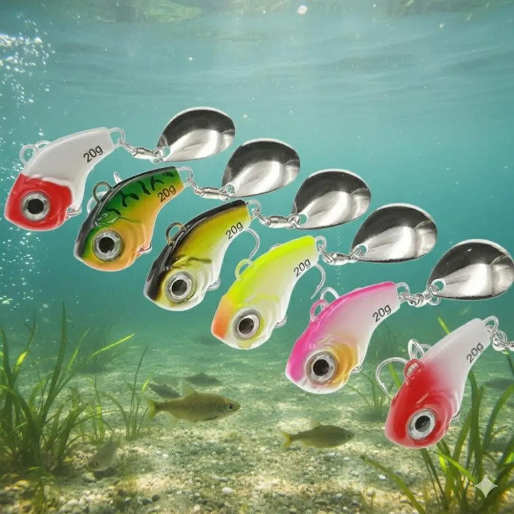 20g Mini Spoon VIB Lure Set: Vibration & Spinning Sinking Bait, Anti-Rust Long Cast Design, Treble Hooks for Fresh & Saltwater Fishing, 6 Colors, High Sensitivity Fishing Gear Upgrade Kit