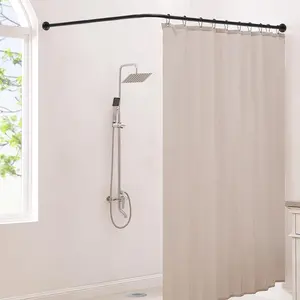 Adjustable L-Shaped Shower Rod, Industrial Style Wall-Mounted Bathroom Shower Pole, Metal, Suitable for Bathrooms, Closets, Room Dividers, Outdoor Patios, Shower Curtain Rod