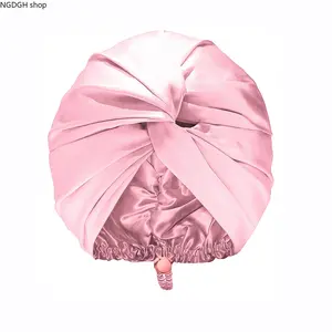 Pink Satin Turban Bonnet - Sports & Outdoor Hat, Trendy Luxury Twisted Knot Sleep Cap with Soft Satin Fabric, Elastic Band, Gentle Hair Protection, Anti-Frizz Design for Nighttime Hair Care, Vacation Travel