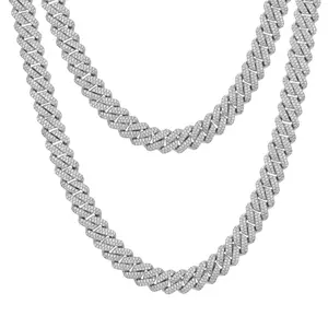 【#CMN4】10mm  14mm New Arrival VVS Lab-Created Moissanite Iced Out Copper Moissanite Cuban Chain Miami Necklace Fashion Trend  Hip Hop Rapper Jewelry N90