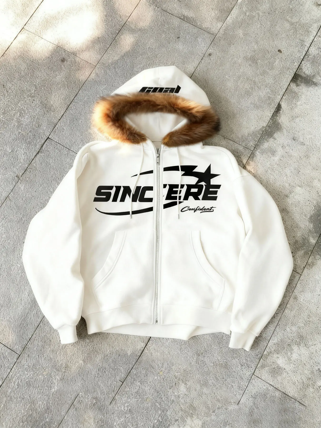 Men's Sincere Faux Fur Long Hoodie with Zipper, Casual Sporty Fitted Graphic Streetwear, Fall & Winter Daily Wear, Outdoor & Party