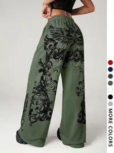 Women's Casual Street Style Sporty Long Pants, High Colors, Geometric Print Drawstring Waist Adjustable, Loose Fit Comfortable