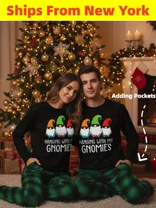 2-piece comfortable material couple's pajama set, machine washable, men's fashionable and casual Christmas pajama set