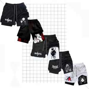 Anime Jujutsu Kaisen Compression Shorts for Men Quick Dry Athletic Shorts with Pocket Performance Ideal for Gym Workout Fitness 2 in 1