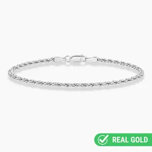 10K WHITE GOLD DIAMOND-CUT ROPE BRACELET -2.5MM -EXPANDED SIZE RANGE