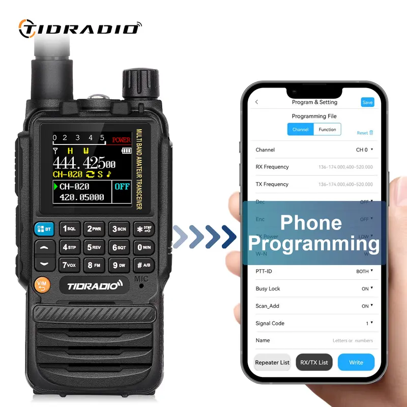 TIDRADIO TD-H3 Portable Rechargeable GMRS&HAM Radio Handheld Long Range Walkie Talkie for Adults, Wireless Programming, Multi-Band Receiving, USB-C Programming & Charging, 2500mAh Battery, AM/FM Audio, NOAA VOX SCAN, 1x Desktop Charger