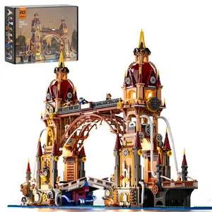 FUNWHOLE Steampunk City Bridge Lighting Building-Bricks Set - 3170 Pcs Tower and Movable Bridge Architecture Model Kits Construction Building Set for Adults