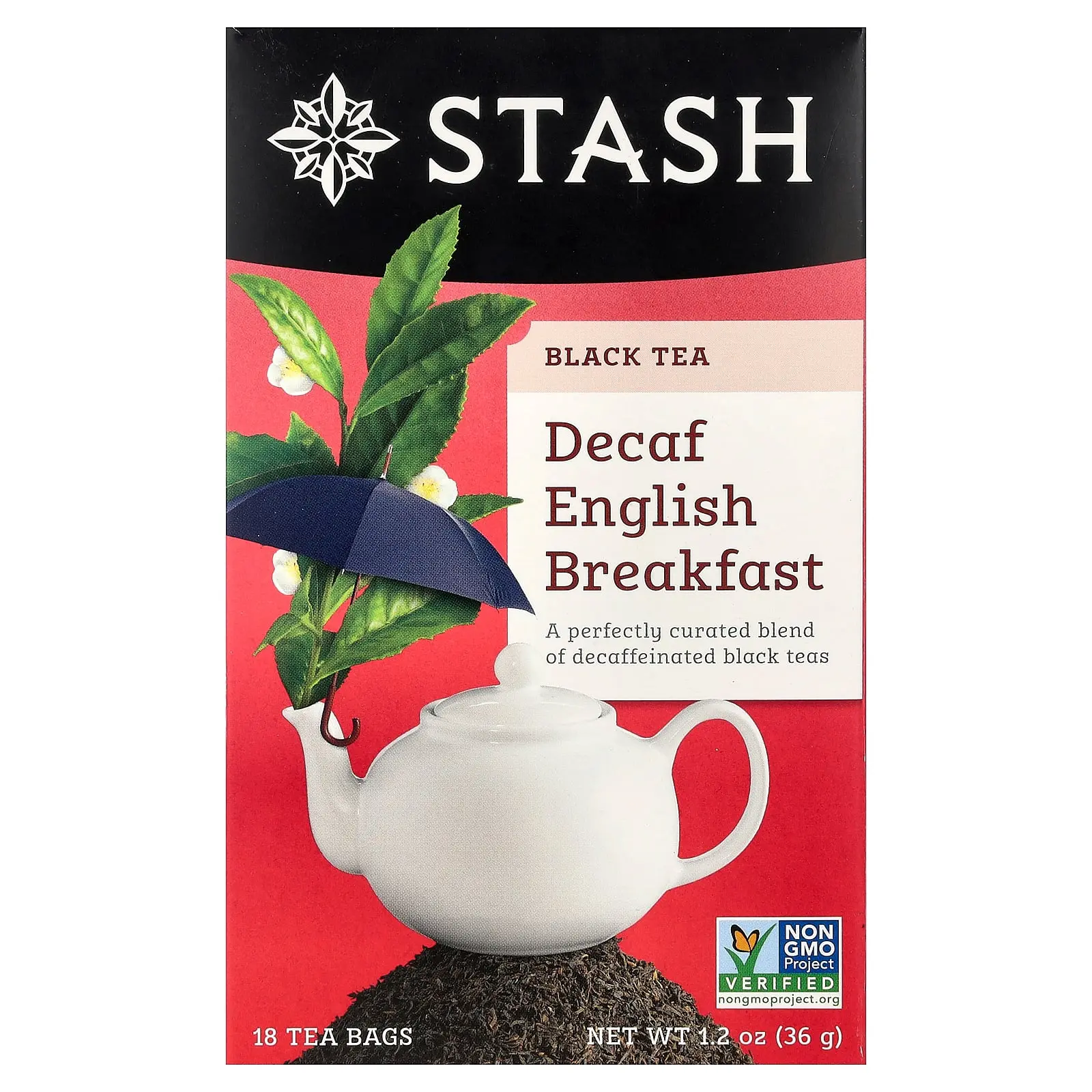 Stash Tea Black Tea, Decaf, English Breakfast, 18 Tea Bags, 1.2 oz (36 g)