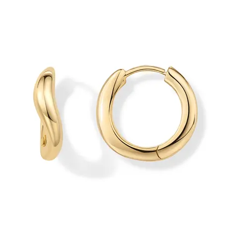 PAVOI 14K Gold Plated Women's Sterling Silver Posts Wavy Huggie Hoops Earrings
