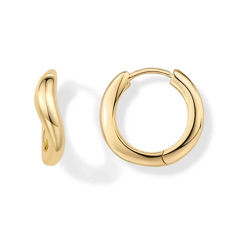 PAVOI 14K Gold Plated Women's Sterling Silver Posts Wavy Huggie Hoops Earrings
