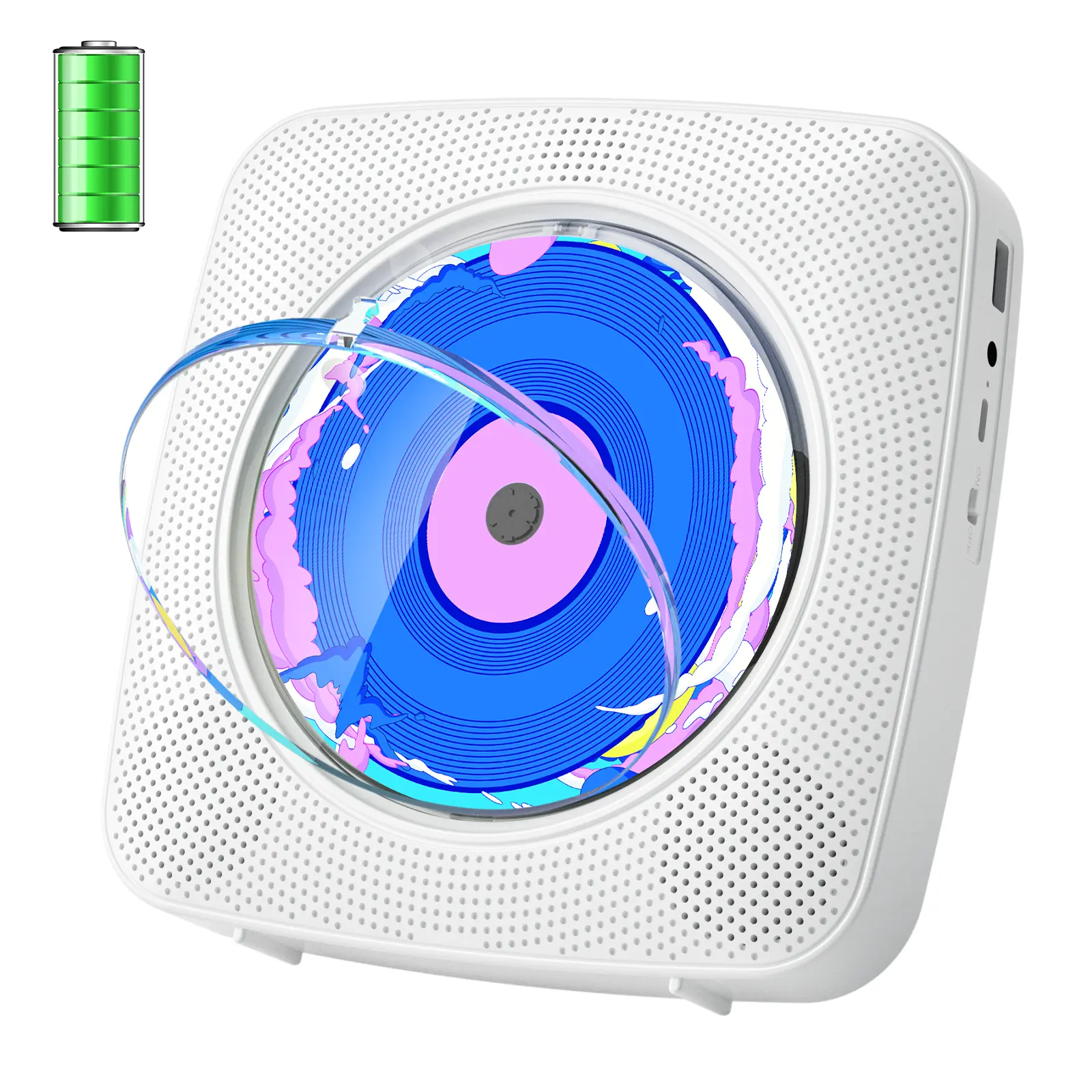 Gueray CD Player Portable : CD Players for Home Bluetooth 1800mAh Rechargeable Desktop Wall CD Player with Speakers with Dust Cover LCD Screen Display FM Radio USB AUX Jack Remote Control