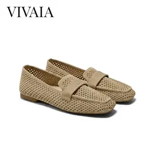 VIVAIA Women's Square-Toe Knit Icon Loafers Slimming Fit With Herbal Arch Support, Portable Office Work, Travel Essentials (Silvie)