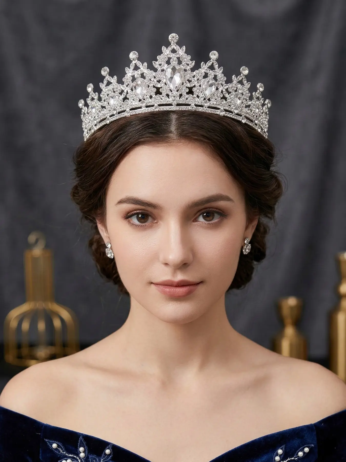 Elegant Princess Crown Headband, Elegant Crown Design, Sparkling Rhinestone Wedding Bridal Hair Accessory, Bridal Hairpiece, Birthday Party Beauty Pageant Tiara, Women's Event Hair Decor, Bridal Headpiece