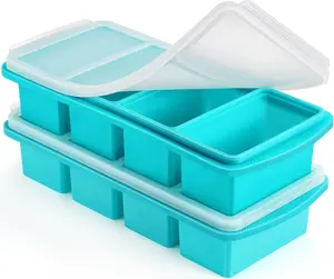 2-Pack Aqua Silicone Freezer Trays with Lids - 1 Cup Capacity Food Storage Containers, Large Ice Cube Molds for Soup, Sauce Meal Prep
