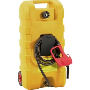 15 Gal Heavy Duty Rolling Fuel Tank, HDPE Portable Caddy with Hand Siphon Pump, 10ft Hose and Shutoff Valve, Leak Resistant Gas Dispenser for Generators, Lawnmowers, Boats, Cars, ATVs
