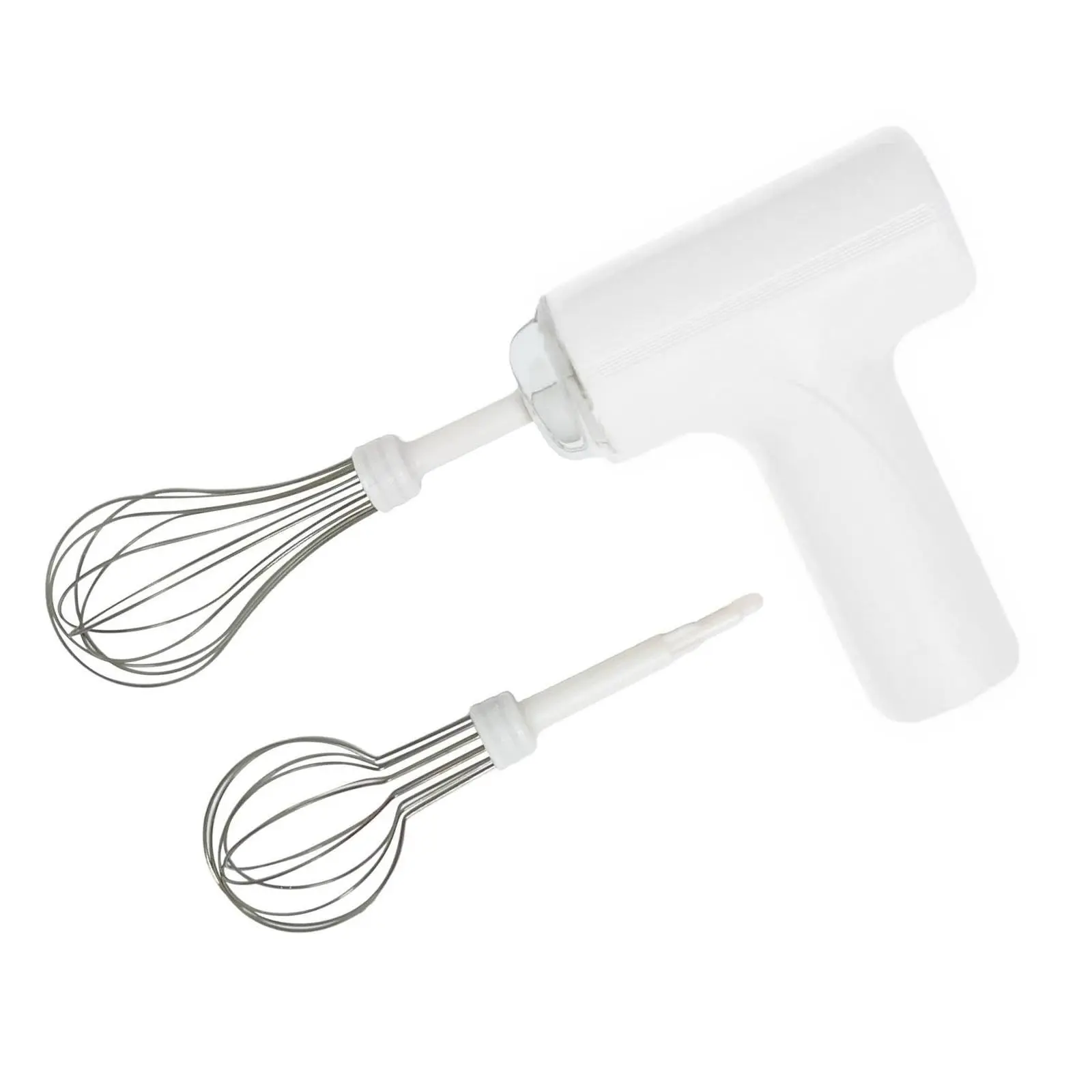 Cordless Hand Mixer, One Touch Off Handheld Electric Whisk with 3 Speed Modes, Hand Held Egg Beater with 2 Detachable Stir Whisks (White）