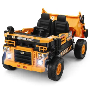 2 Seater Ride On Dump Truck 24V10AH Battery Powered 4WD 2WD Construction Vehicle with Electric Dump Bed 4 Engines Shovel Remote Control for Kids