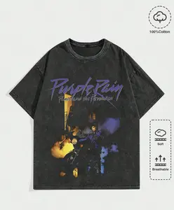 "PURPLE RAIN" - HOT -  Graphic Washed Tee, Vintage Streetwear Retro Washed Printed Short Sleeve Cotton T-Shirt, Summer Casual, Unisex